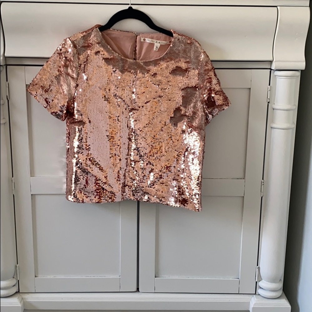 Sequin rose gold crop top